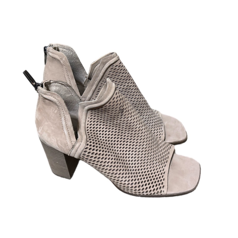 Vince Camuto Katnina Booties Women 11 Taupe Good Perforated Leather Block Heel
